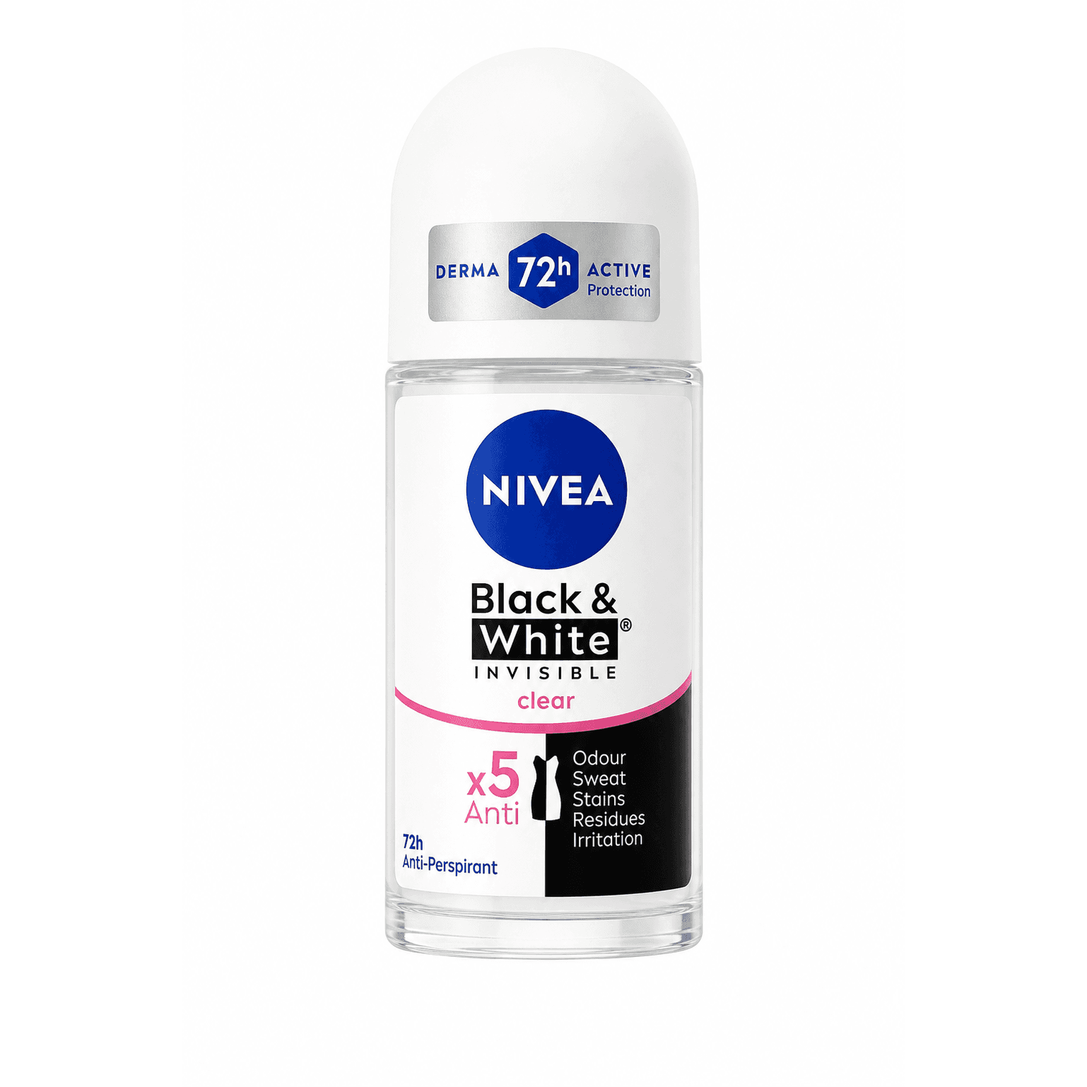 Nivea Black & White Invisible Clear 72H X5 Roll-On 50ml, 1