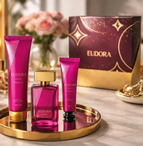 Kit Presente Eudora Diva Fabulosa (Colônia + Hidratante Corpotal + Creme p/ mãos).