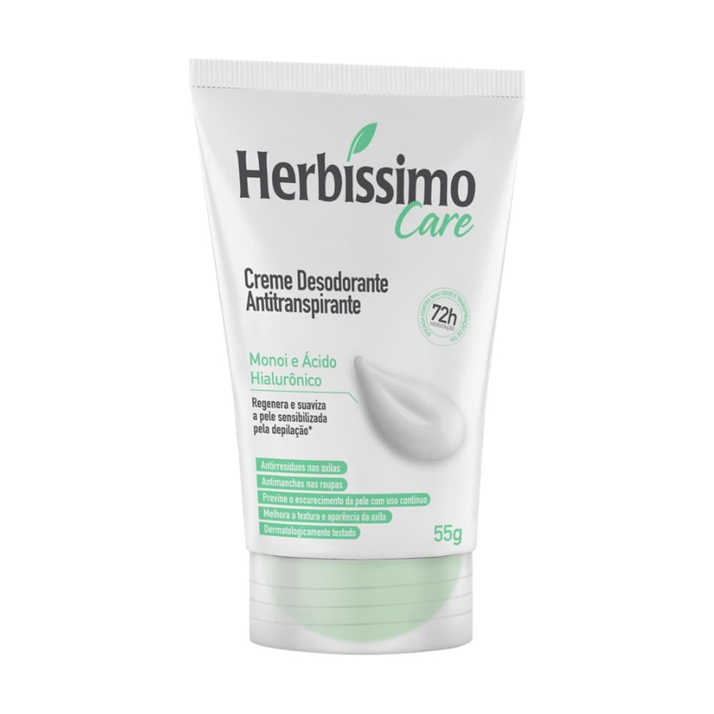 Herbíssimo Care Creme Desodorante Antitranspirante Monoi e Ácido Hialurônico 72 horas